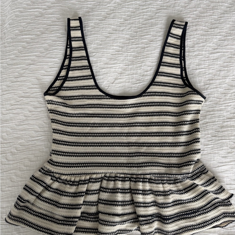 H&M Black and White Striped Peplum Tank Top